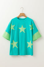 Etta Frayed Denim Star Patched Oversize Top