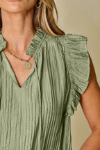 Keira V Neck Flutter Sleeve Textured Blouse
