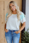 Chana Stripe Floral Sleeves Top