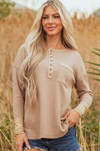 Blake Waffle Textured Tunic Henley Top with Slits