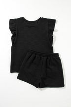 Pearl Textured Ruffled Sleeve Tee and Shorts Set
