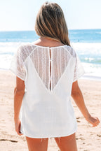 Novah Lace Crochet Textured Button Back Top