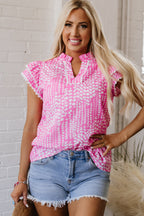 Cynthia Ric Rac Trim Flutter Sleeve Notch V Neck Blouse
