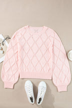 Molly Openwork Plaid Puff Sleeve Cropped Sweater