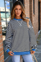 Elliana Stripe Crossed Stitch Drop Shoulder Sweatshirt