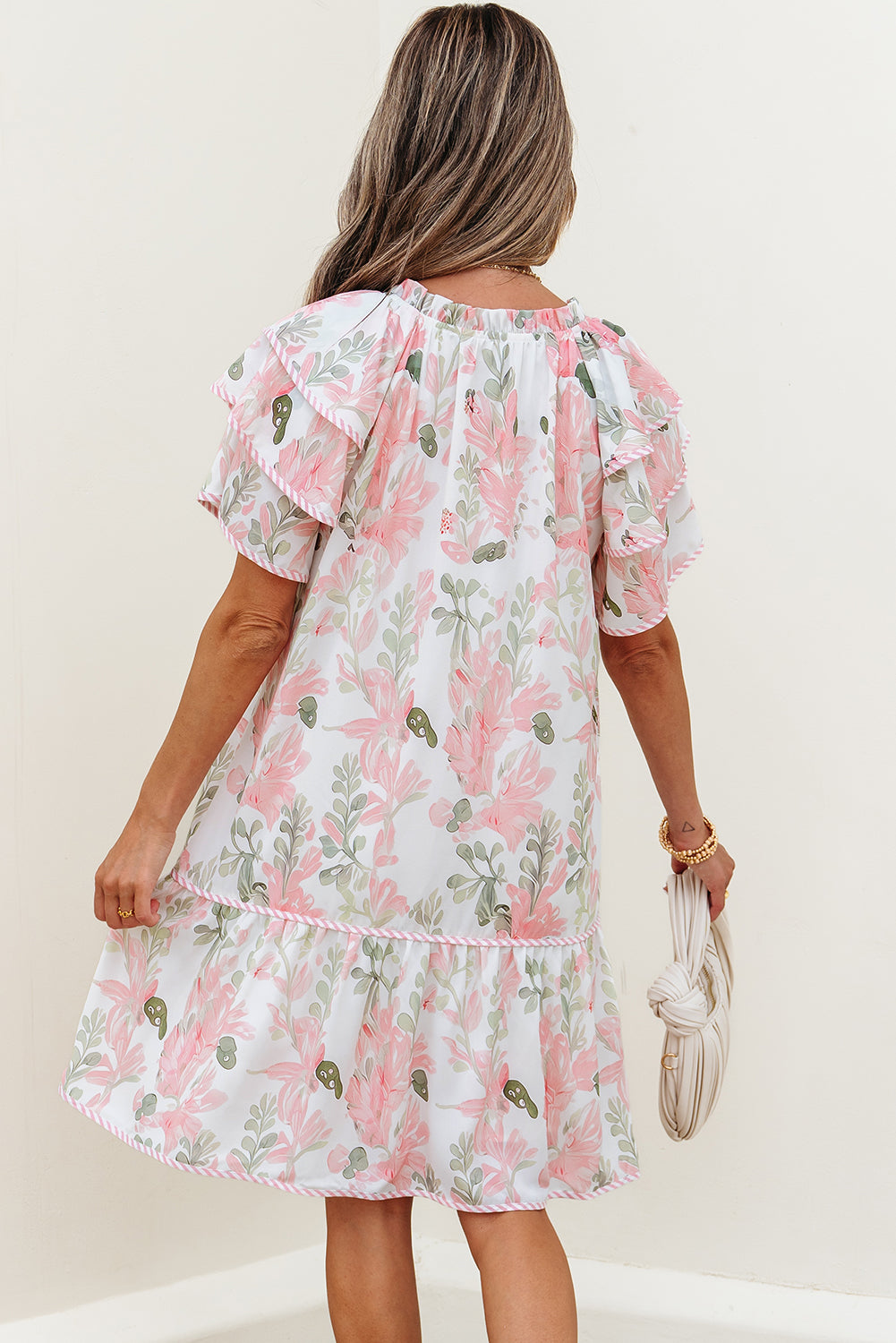 Madalyn Floral Contrast Edge Layered Short Sleeve Mini Dress