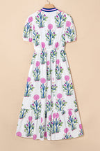 Julietta Floral Puff Short Sleeve V Neck High Waist Maxi Dress