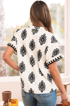 Short Sleeve V Neck Blouse