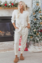Kora Dot Print Notched Long Sleeve Top