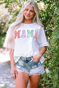 MAMA Chenille Patched Crew Neck Top