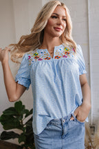 Kenzie Floral Embroidered Puff Sleeve Blouse