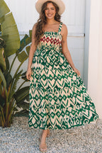 Sarahi Western Aztec Shirred A-line Sleeveless Maxi Dress