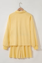 Kylie Button Collar Drop Shoulder Pullover and Shorts 2pcs Outfit