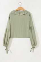 Natalia Bow Tie Front Ruffle Trim Long Sleeve Gauze Blouse