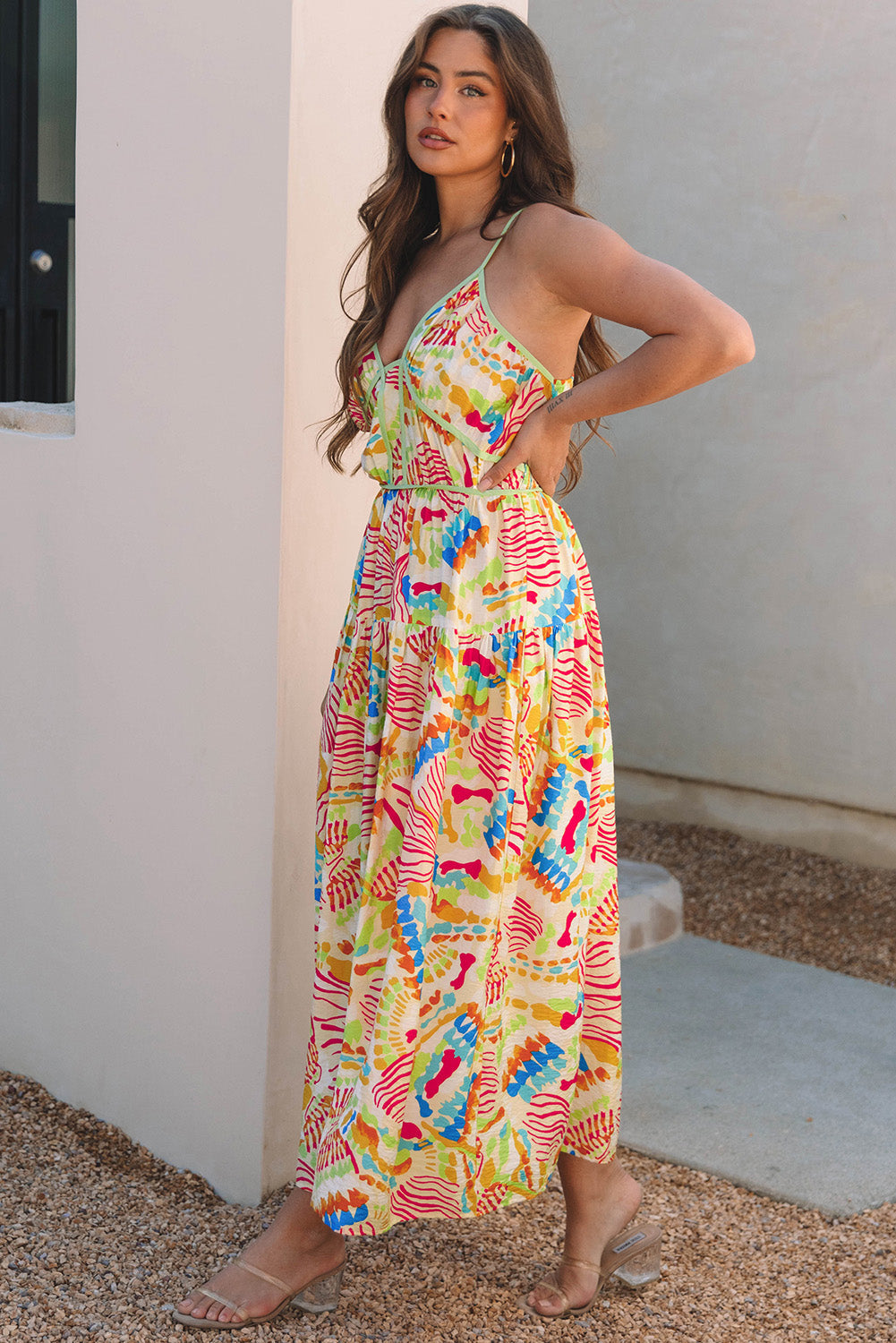 Jennifer Spaghetti Strap Piping Detail Maxi Dres