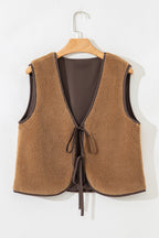 Nicole Contrast Trim Tie Front Sherpa Vest