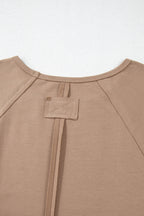 Light French Beige Flower Striped Patchwork Puff Sleeve Loose PLUS Sweatshirt