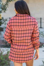 Plaid Long Sleeve Side Split Distressed Shirt