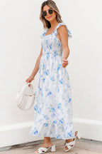 Josephine Floral Smocked High Waist Sleeveless Long Dress