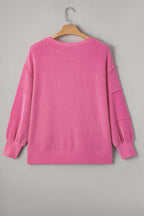 Bonbon Spiral Ribbed Exposed Seam Detail Plus Size Long Sleeve Top
