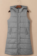 Black Hooded Long Quilted Vest PLUS Coat