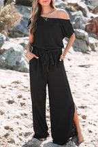 Georgina Checkered Mesh One Shoulder Short Sleeve Jumpsuit