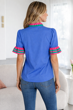 Journee Ruffled Short Sleeve Blouse