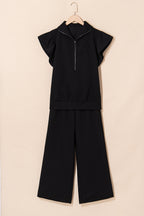 Kallie Ruffled Sleeve Zipped Top and Wide Leg Pants Set