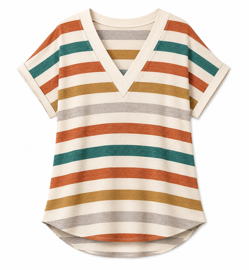 Penelope- Orange and Teal V Neck Top