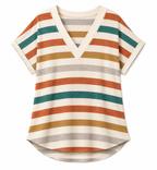Penelope- Orange and Teal V Neck Top
