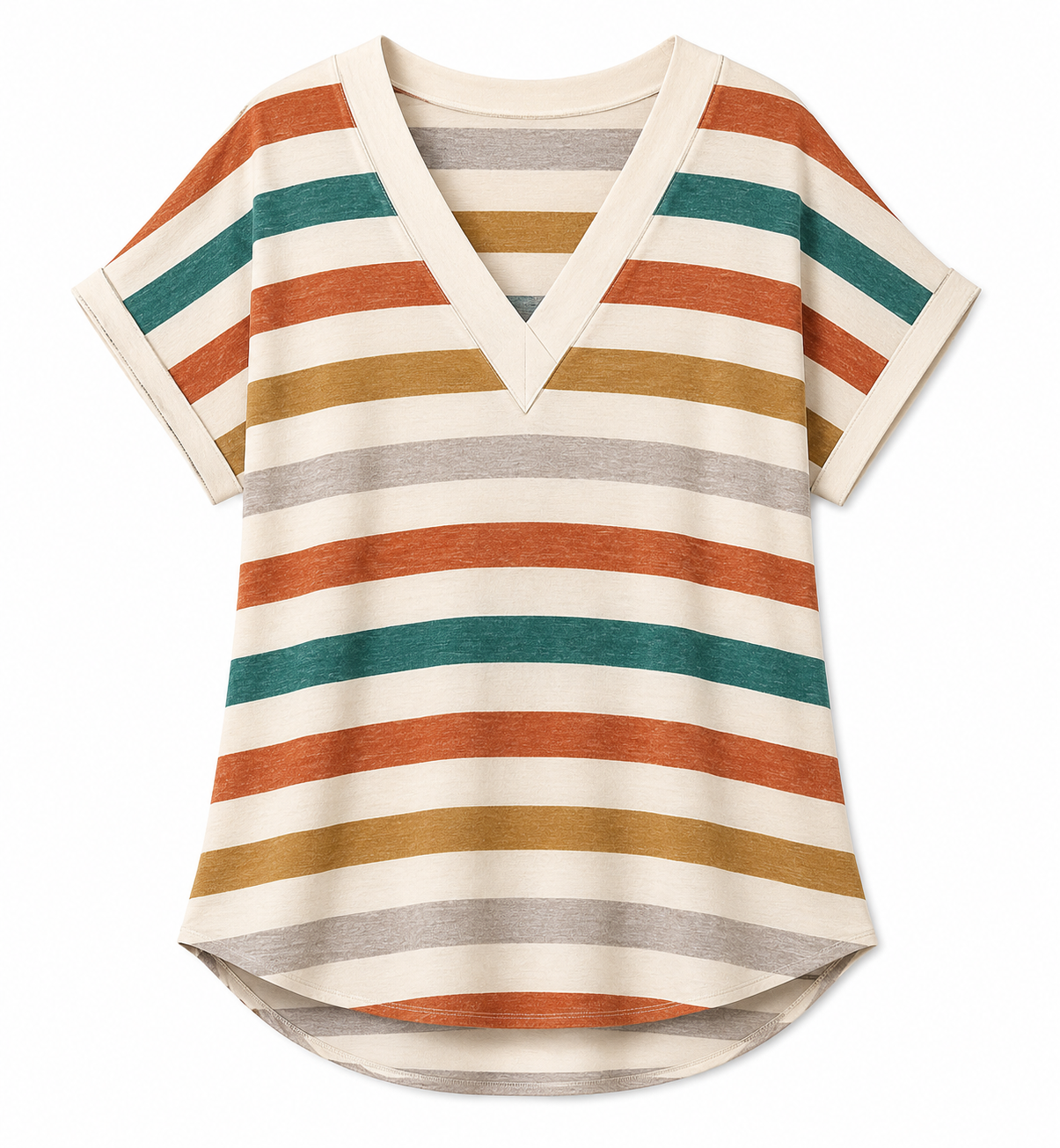 Penelope- Orange and Teal V Neck Top