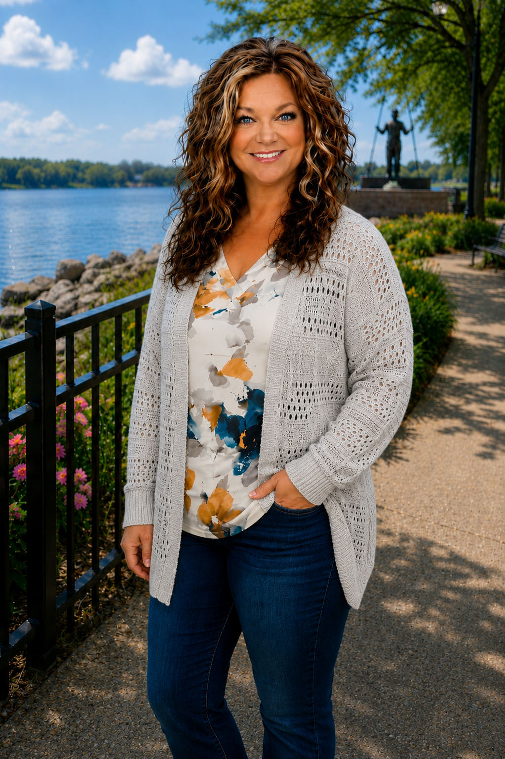 Becca- Summer Open Knit Cardigan in Grey