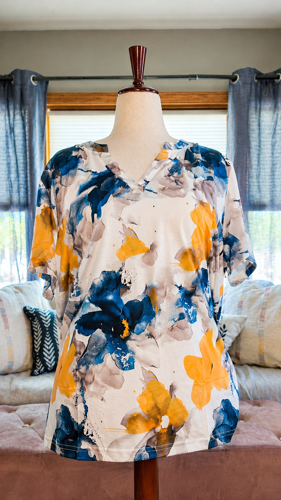 Melody- Vibrant Blue and Mustard Top