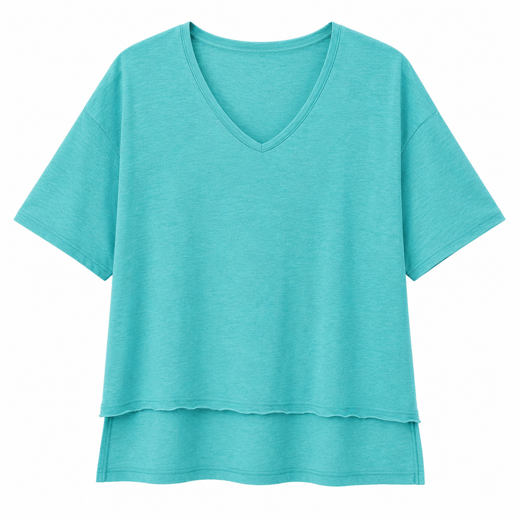Anna- Turquoise V Neck Hem Detail Top