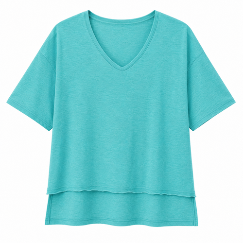 Anna- Turquoise V Neck Hem Detail Top
