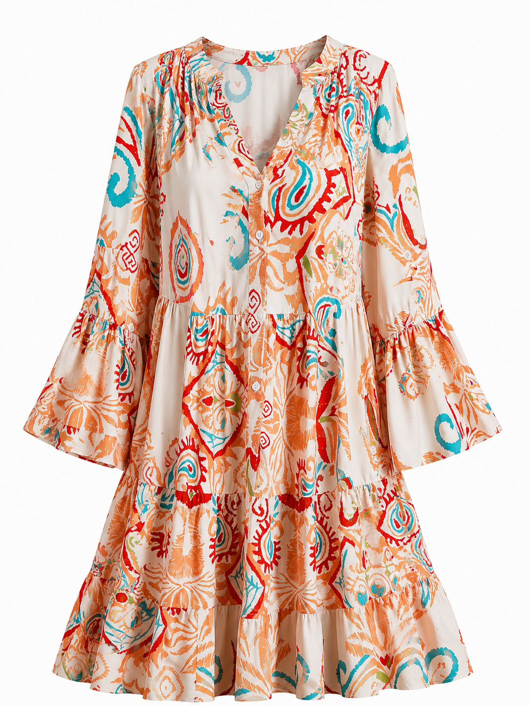 Sophia- Tiered Bell Sleeve Dress 6 Color Choices