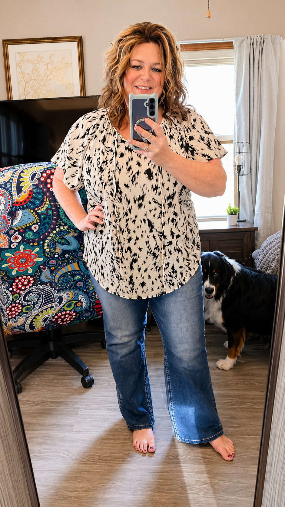 Amelia- Abstract Leopard Print Peasant Top