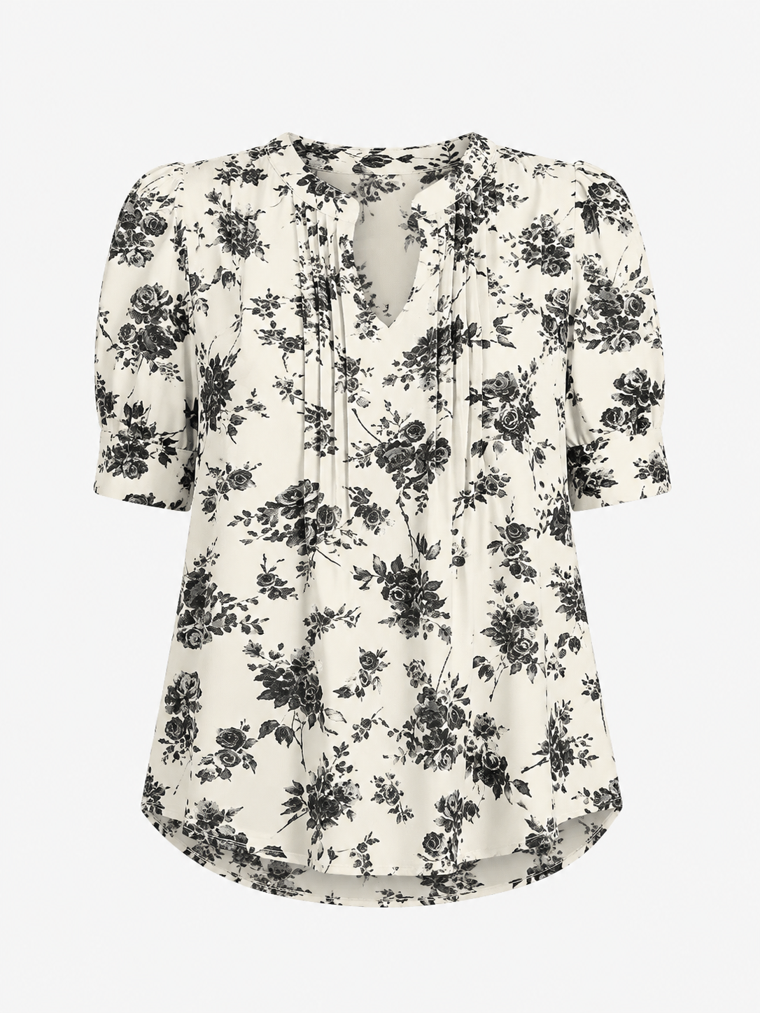 Harper- Beige with Black Floral Pattern Top