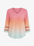 Callie- Ombre V Neck 3/4 Sleeve Top