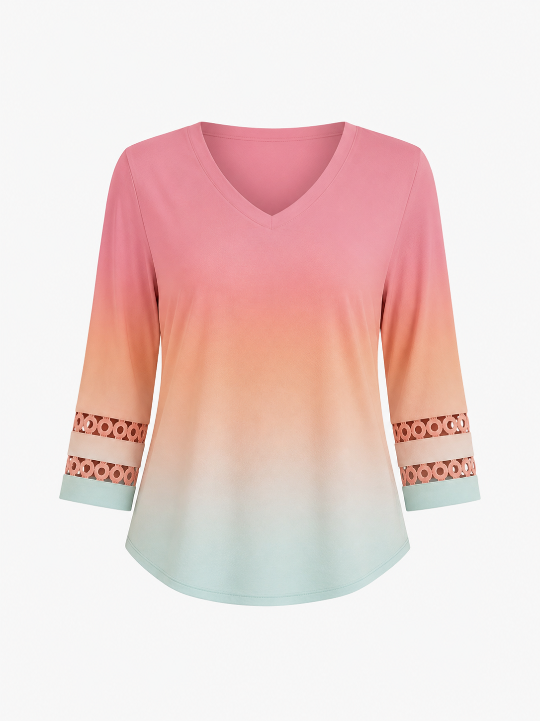 Callie- Ombre V Neck 3/4 Sleeve Top
