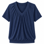Olivia - Heathered Blue Gathered V Neck Tee with Banded Hem (Copy)