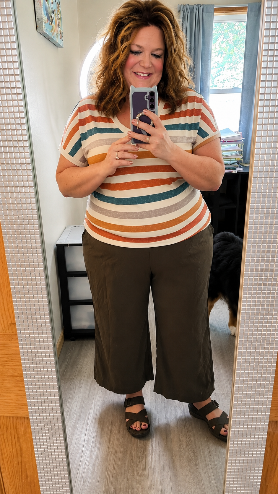 Penelope- Orange and Teal V Neck Top