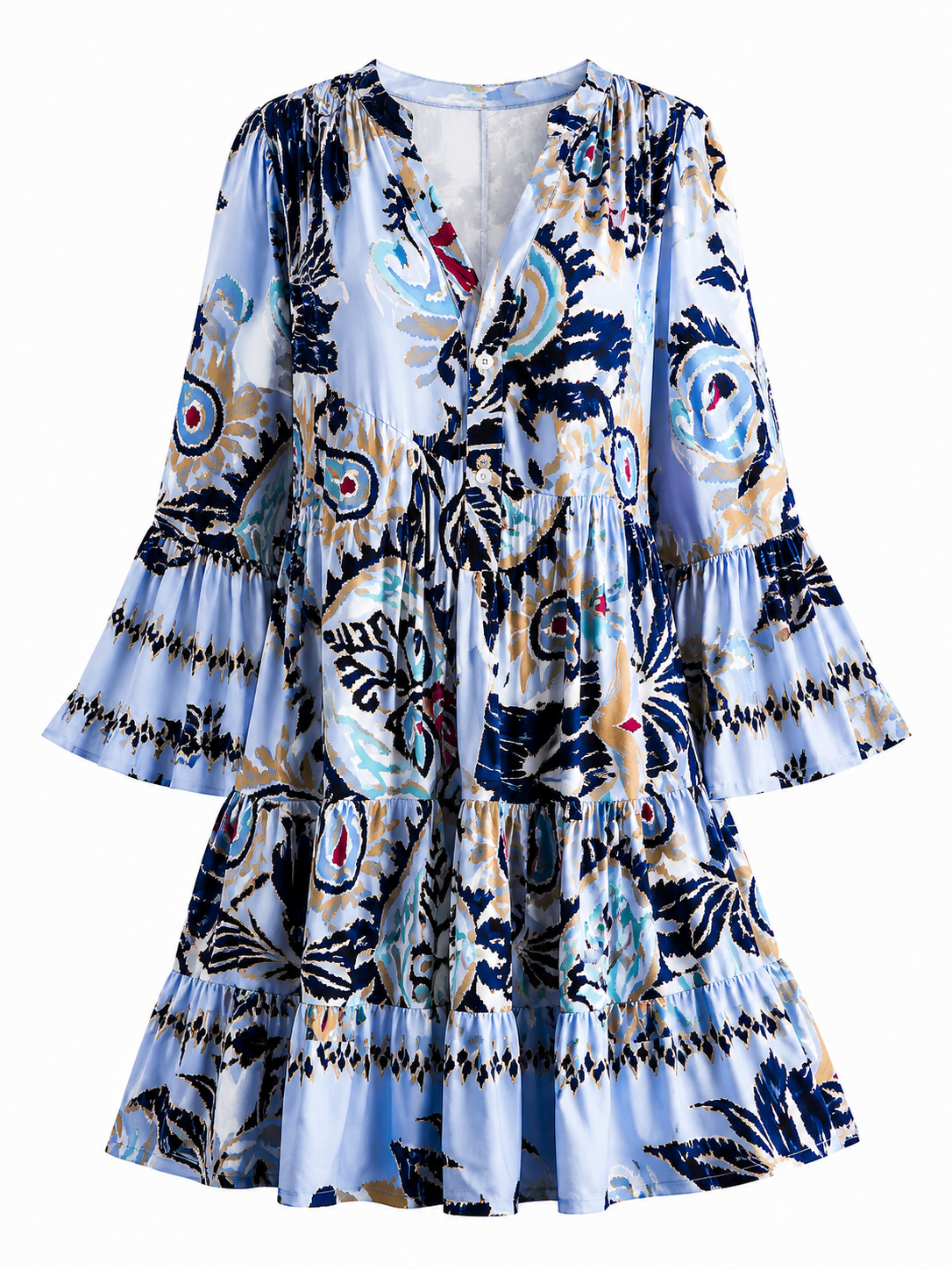 Sophia- Tiered Bell Sleeve Dress 6 Color Choices