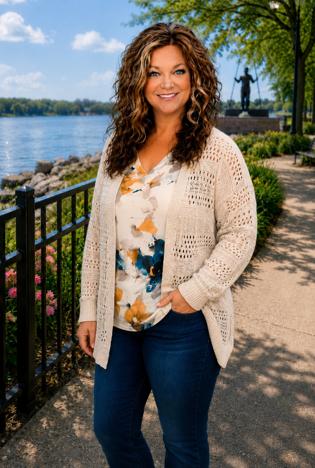 Becca- Summer Open Knit Cardigan in Beige