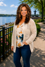Becca- Summer Open Knit Cardigan in Beige