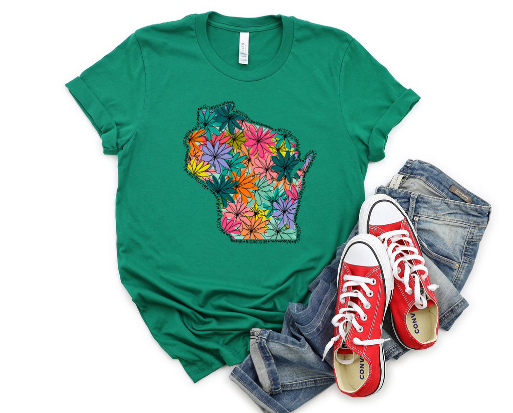 Wholesale Wisconsin Floral Graphic Tee - White