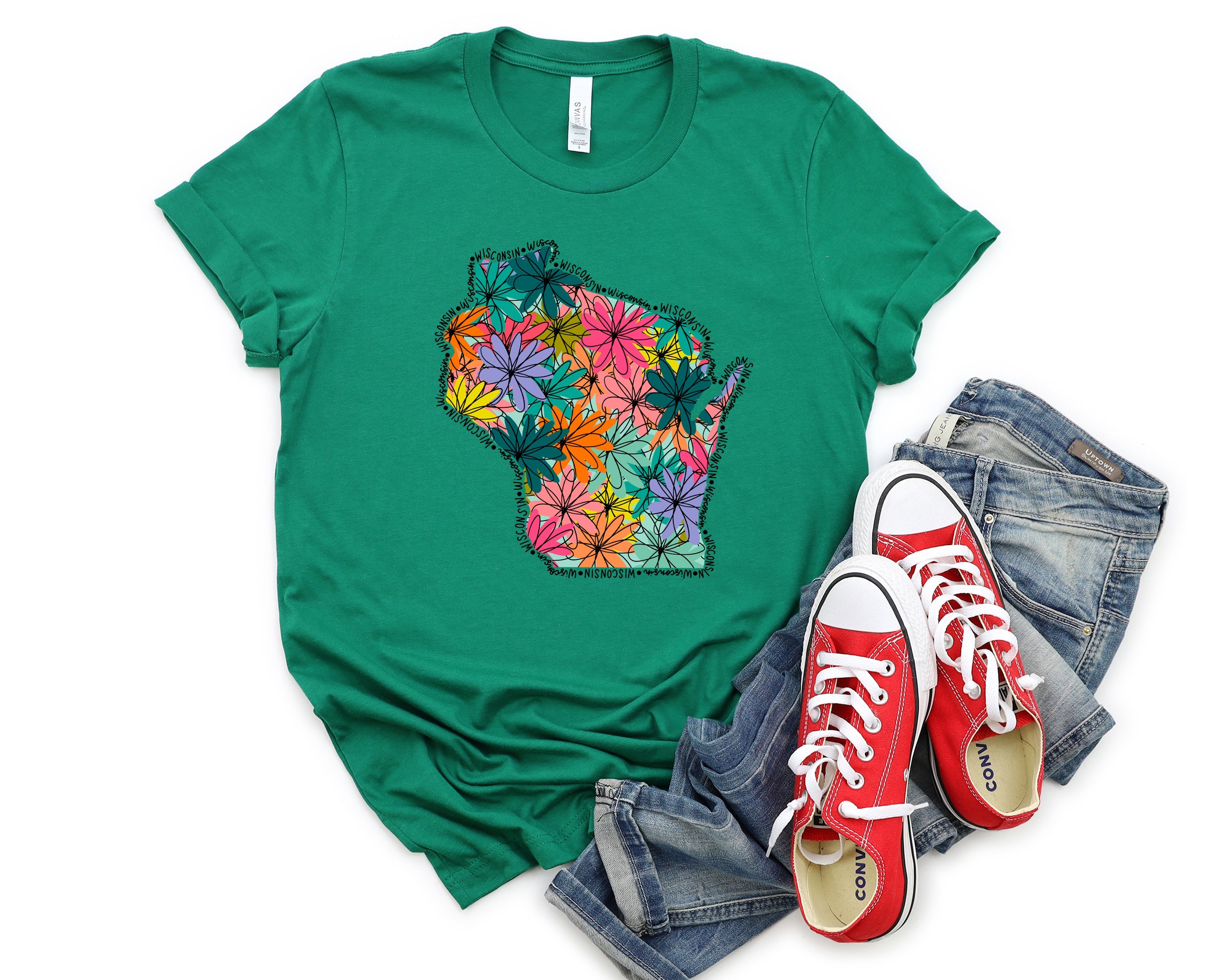 Wholesale Wisconsin Floral Graphic Tee - White