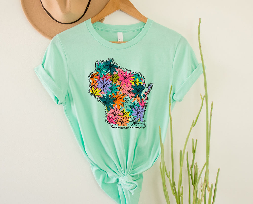 Wholesale Wisconsin Floral Graphic Tee - Kelly Green