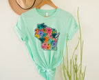 Wholesale Wisconsin Floral Graphic Tee - Kelly Green
