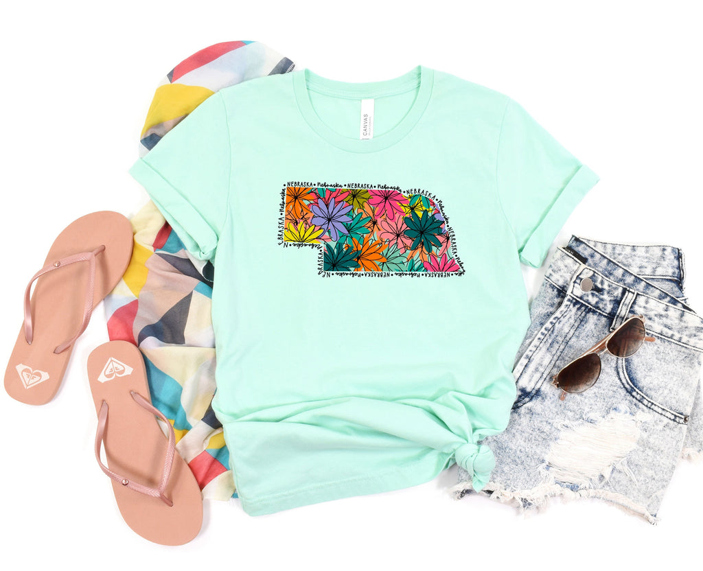 Wholesale Nebraska Floral Graphic Tee - Kelly Green